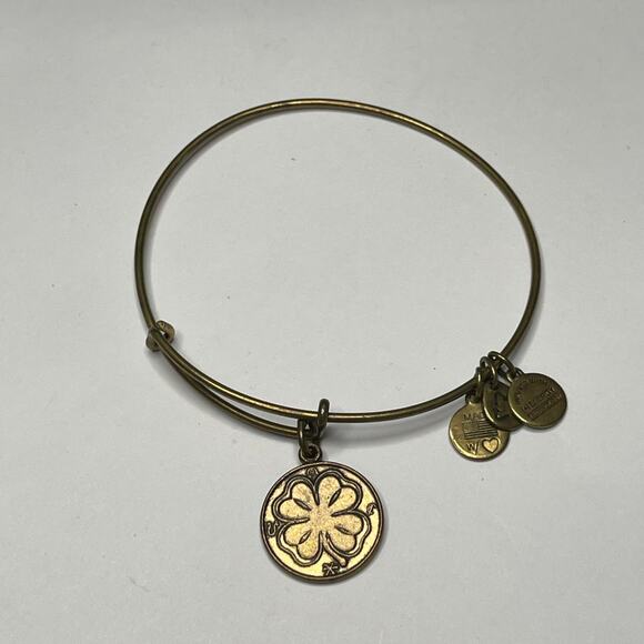 Alex & Ani bracelet bangle burnished gold tone with LUCKY CLOVER st patric's day - Picture 1 of 9